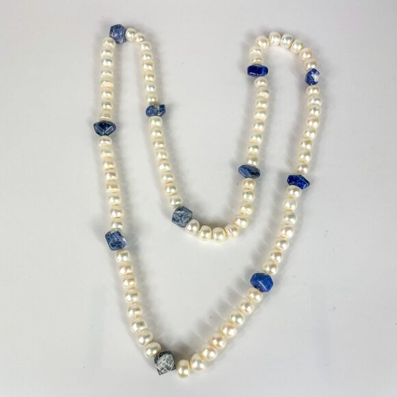 Cultured Pearls and Sodalite Necklace 38''
